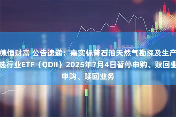 德恒财富 公告速递：嘉实标普石油天然气勘探及生产精选行业ETF（QDII）2025年7月4日暂停申购、赎回业务